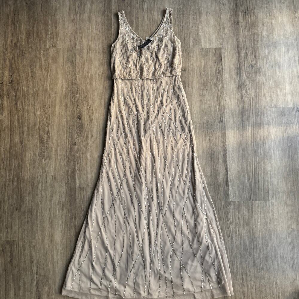 NWT Adriana Papell BHLDN Brooklyn Dress in Taupe Dress 0​​ - Picture 3 of 9